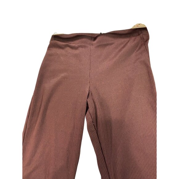 H&M Womens Ribbed Flare Pants Brown M Polyester & Elastane - Picture 8 of 11